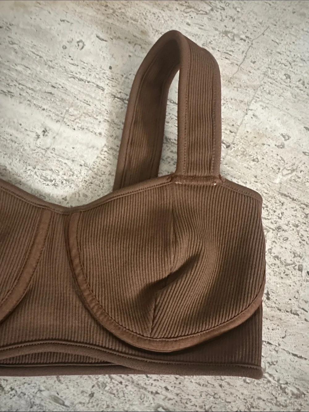 SET Active Contour Bra Structured Wireless Ribbed Sports Bra in Rust Brown Sz XS